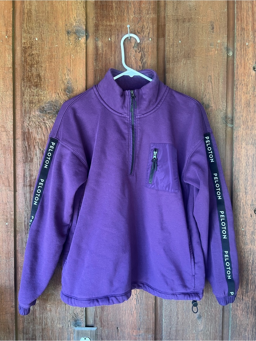Peloton Purple Logo Tape Oversized Quarter Zip Pullover Sweatshirt S